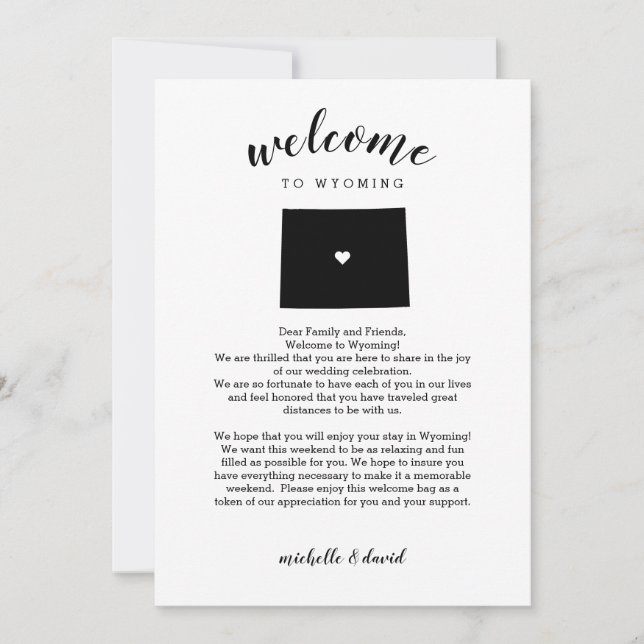 Carte Bienvenue au Wyoming | Lettre Mariage et itinérair (Devant)