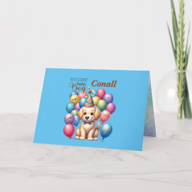 Carte Bienvenue Baby Boy Chien Chien Chien et Ballons (Devant)