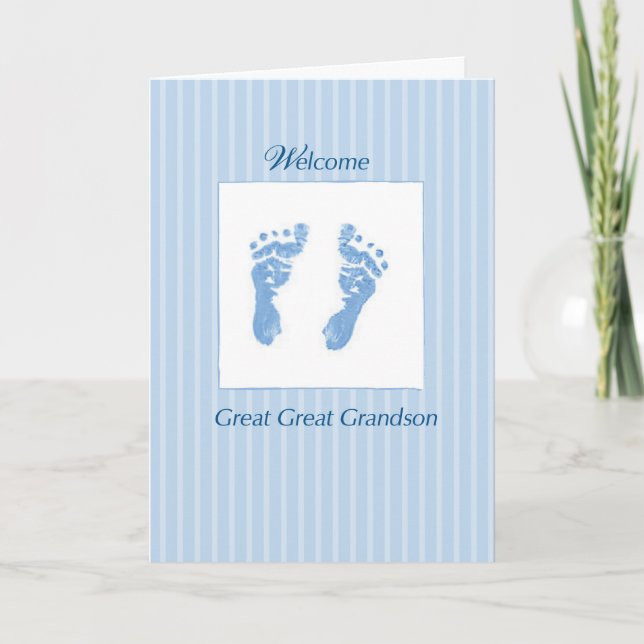Carte Bienvenue Baby Great Great Grandson Empreintes Ble (Devant)