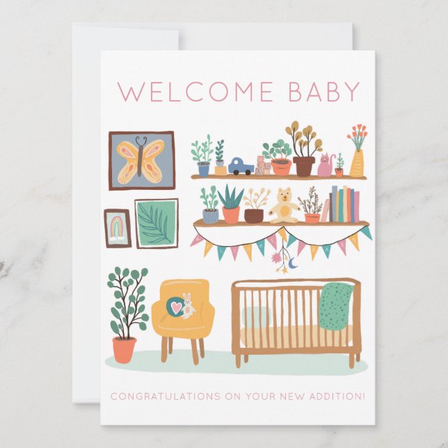 Carte BIENVENUE BÉBÉ Cute Nursery Hommes et femmes Congr (Devant)