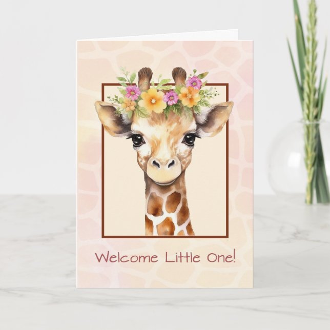 Carte Bienvenue bébé fille douce Safari Jungle Giraffe (Devant)