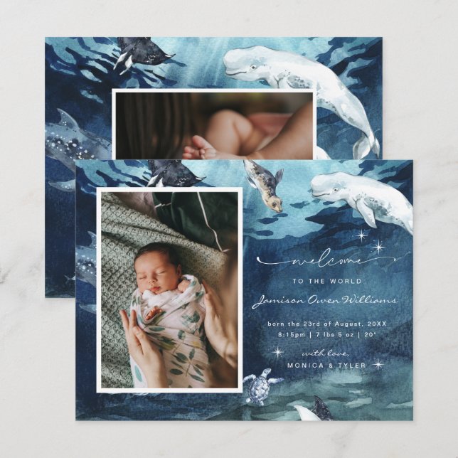 Carte Bienvenue dans le monde | Ocean Baby Birth (Devant / Derrière)