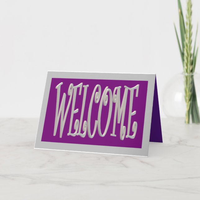 Carte Bienvenue design gris et violet Avec Texte (Devant)