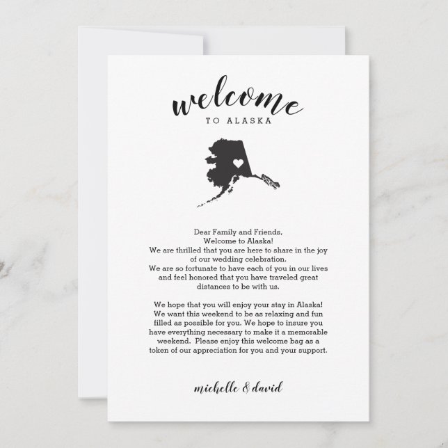 Carte Bienvenue en Alaska | Lettre Mariage et itinéraire (Devant)