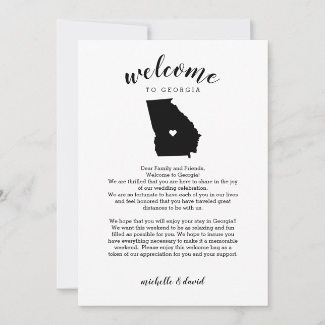 Carte Bienvenue en Géorgie | Lettre Mariage et itinérair (Devant)
