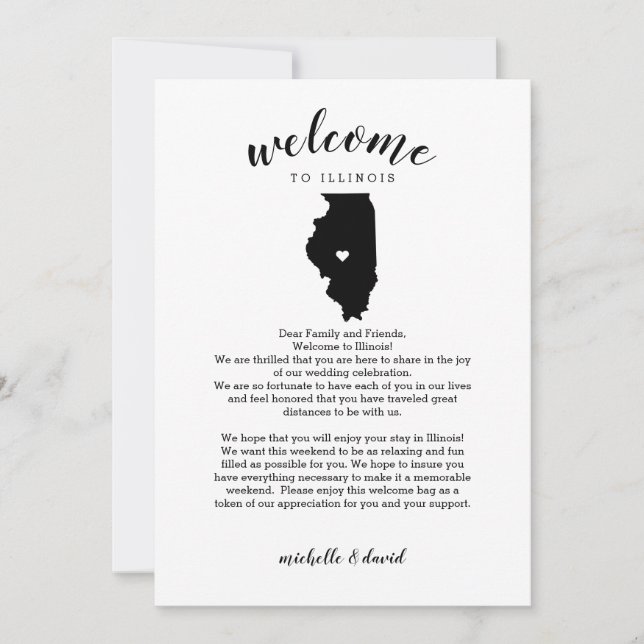 Carte Bienvenue en Illinois | Lettre Mariage et itinérai (Devant)