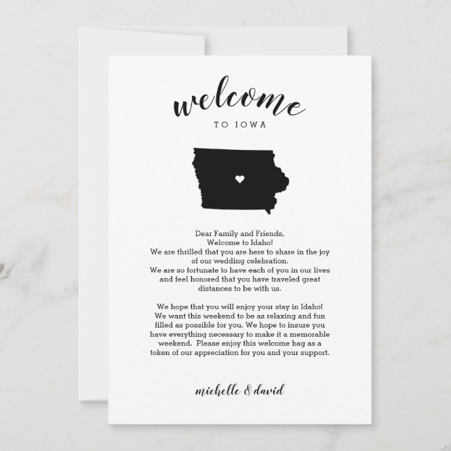 Carte Bienvenue en Iowa | Lettre Mariage et itinéraire (Devant)