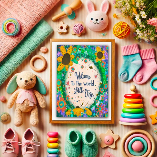 Carte Bienvenue Little One Whimssical Floral Cute Unisex (Créateur téléchargé)