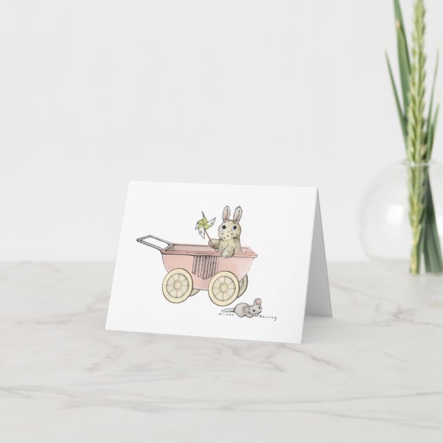 Carte Bienvenue Nouveau bébé ! -Rose (Devant)