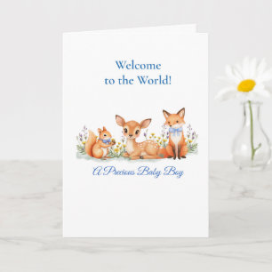 Carte Bienvenue Petit Garçon Animaux de la Forêt Cerf Re