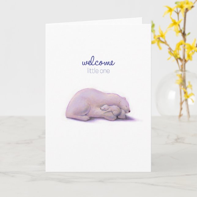 Carte Bienvenue Petit Ours Polaire (Fleur jaune)