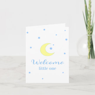 Carte Bienvenue Petite Lune et Étoiles Nouveau Bébé Bleu