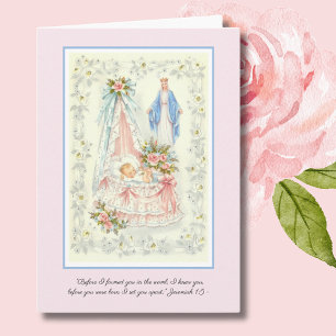 Carte Bienvenue Vintage bébé fille Vierge Marie catholiq