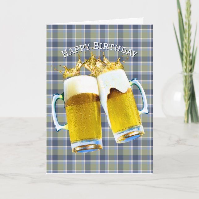 Carte Bière Anniversaire Toast sur Plaid (Devant)