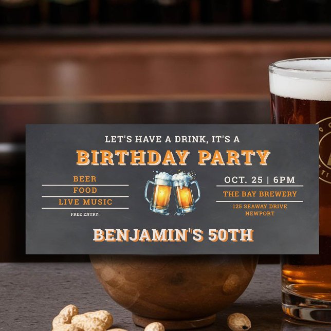 Carte Bière Brasserie à thème Hommes 50e anniversaire No (men's 50th birthday party invitation beer themed brewery backyard oktoberfest chalk board)