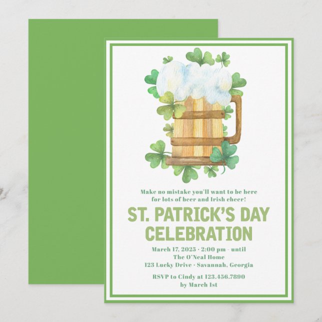 Carte Bière verte et Shamrock St. Patrick's Day Invitati (Devant / Derrière)