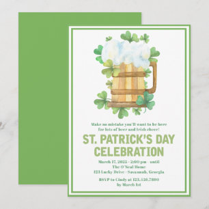 Carte Bière verte et Shamrock St. Patrick's Day Invitati