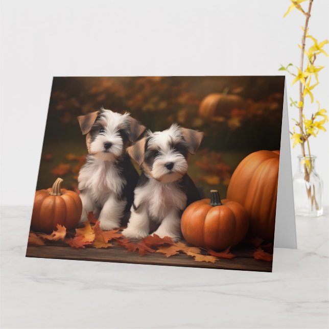Carte Biewer Terrier chiot Automne Délice Citrouille  (Fleur jaune)