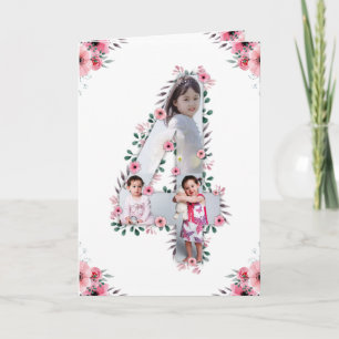 Carte Big 4th Birthday Girl Photo Collage Fleur rose