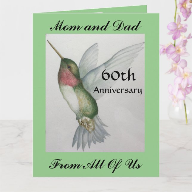 Carte BIG 60th Maman et Papa Joyeux Anniversaire Colibri (Orchidée)