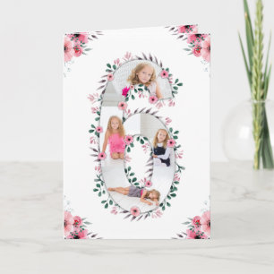 Carte Big 6th Birthday Girl Photo Collage Fleur rose