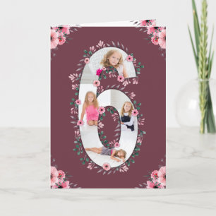 Carte Big 6th Birthday Girl Photo Collage Fleur rose