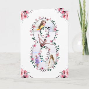 Carte Big 8th Birthday Girl Photo Collage Fleur rose