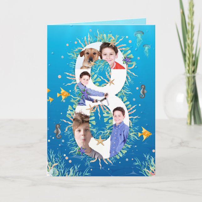 Carte Big 8th Birthday Under the Sea Photo Collage (Devant)