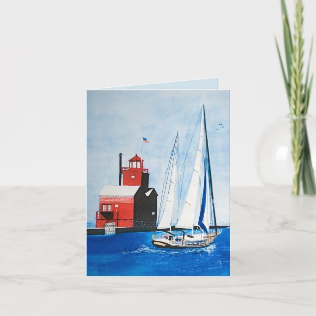 Carte Big Red Michigan phouse avec voilier (Devant)