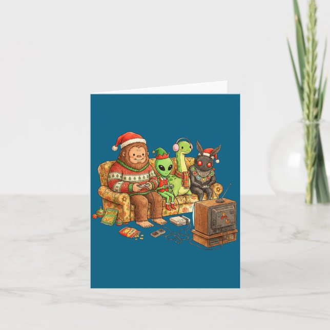 Carte Bigfoot Alien Nessie Mothman Retro Gaming Christma (Devant)