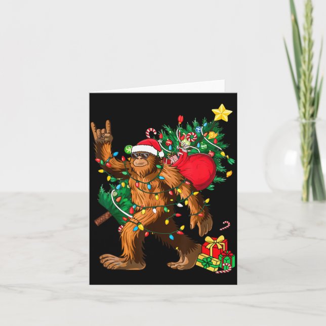Carte Bigfoot Christmas Tree Lights Xmas Boys Men Sasqua (Devant)