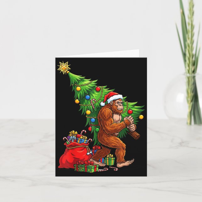 Carte Bigfoot Christmas Tree Xmas Lights Funny Sasquatch (Devant)