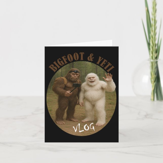 Carte Bigfoot Et Ami Vlog Drôle Mème Randonnée Selfie S (Devant)