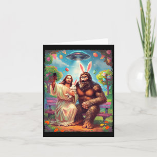 Carte Bigfoot lapin drôle Pâques jésus sasquatch selfie