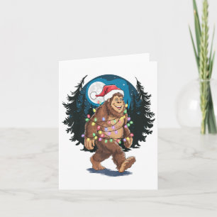 Carte Bigfoot Père Noël Feux d'arbre de Noël Funky Noël