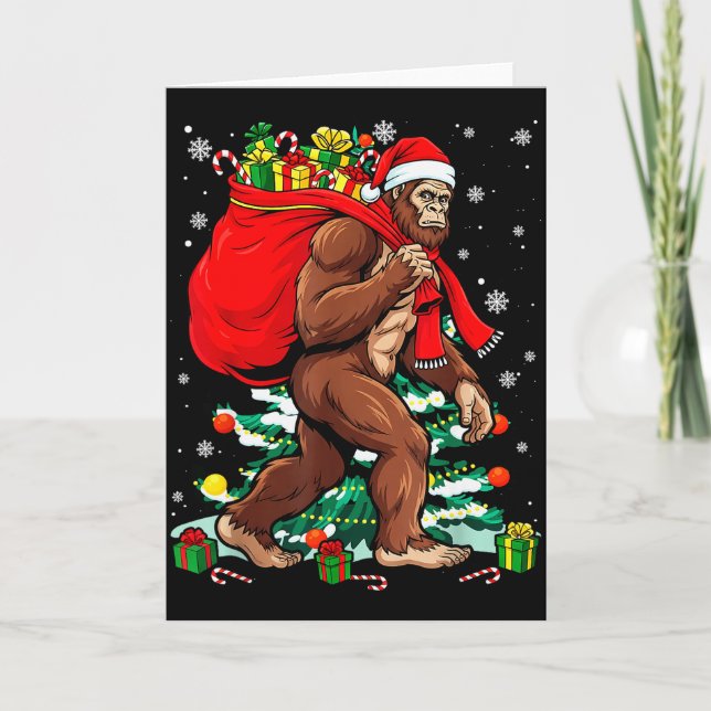 Carte Bigfoot Santa Carrying Christmas Bag Xmas Hat Sasq (Devant)
