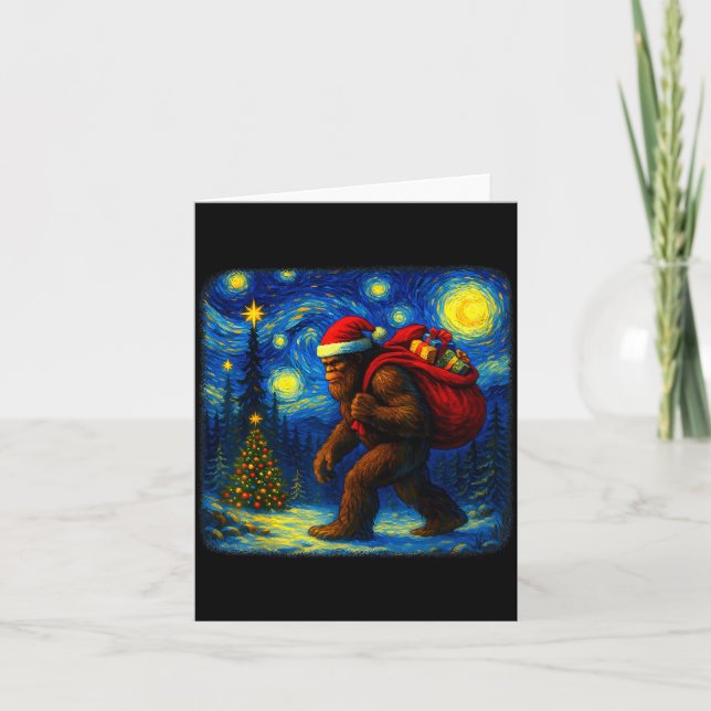 Carte Bigfoot Santa Christmas Starry Night Sasquatch Van (Devant)