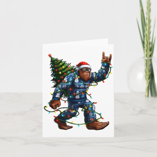 Carte Bigfoot Sasquatch Christmas Tree Santa Hat Lights  (Devant)