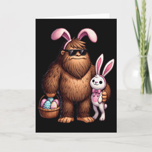 Carte Bigfoot Sasquatch Lapin Œufs de Pâques Rétro Homme