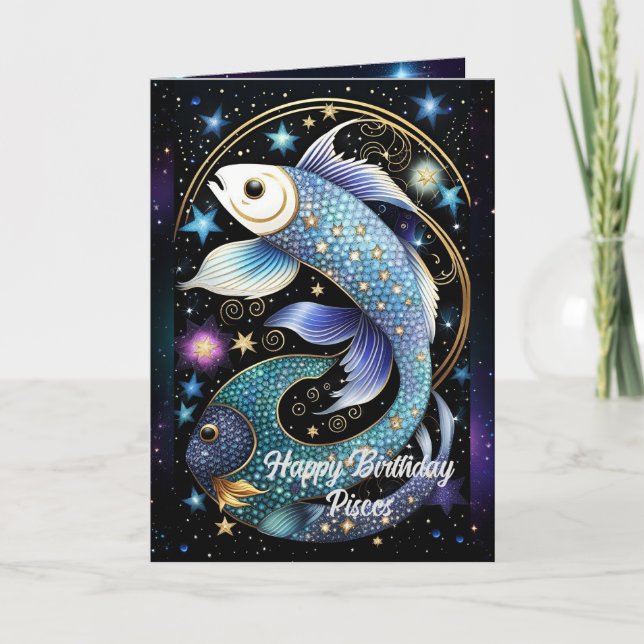 Carte Bijou Personnalisé Galaxie Zodiaque Poissons (Devant)