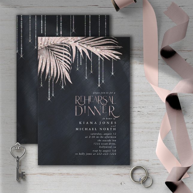 Carte Bijoux Palm Feuille de répétition Dîner Rose Gold  (Créateur téléchargé)
