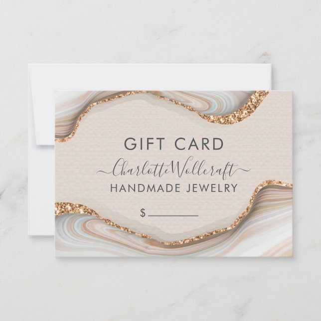 Carte Bijoux Parties scintillant en or rose Marbre Certi (Devant)