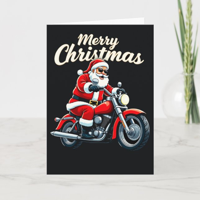Carte Biker Père Noël Cool moto Joyeux Noël Noir (Devant)