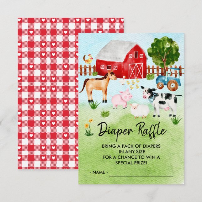 Carte Billet Baby shower de lessive pour animaux de ferm (Devant / Derrière)