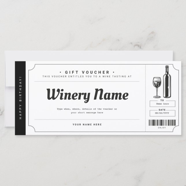 Carte Billet cadeau de dégustation de vin Certificat (Devant)