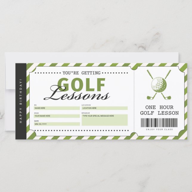 Carte Billet cadeau de leçon de golf Certificat (Devant)