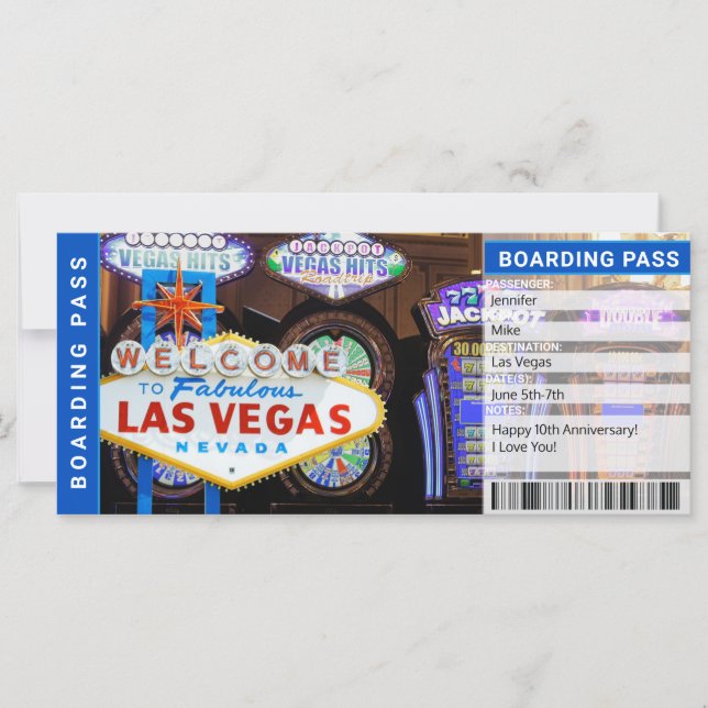 Carte Billet cadeau pour Las Vegas Surprise Trip Boardin (Devant)