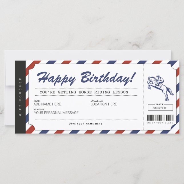 Carte Billet cadeau pour leçons d'équitation (Devant)