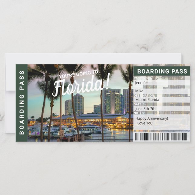 Carte Billet cadeau voyage Floride (Devant)