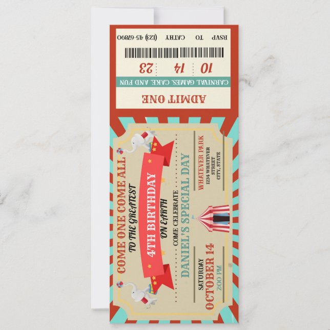 Carte Billet d'anniversaire Circus Adventure (Devant)